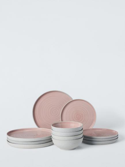 John Lewis Granite Stoneware Dinnerware Set, 12 Piece, Pink, Pink