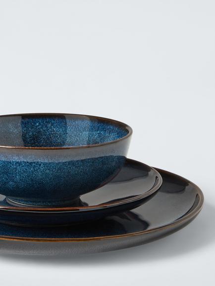 John Lewis Iver Stoneware Dinnerware Set, 12 Piece, Blue - view 2, Blue