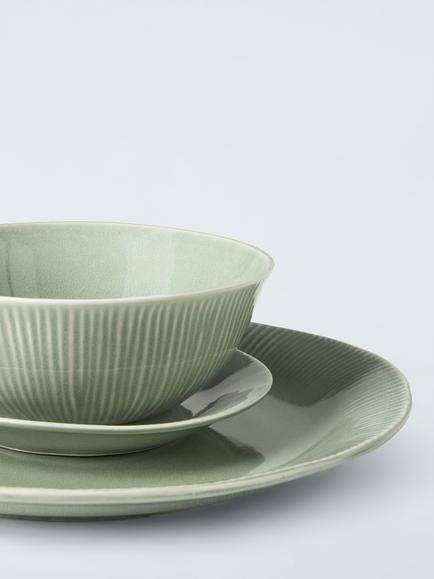 John Lewis Leckford China Dinnerware Set, 12 Piece, Green - view 2, Green