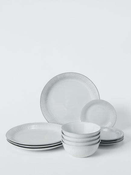 John Lewis Leckford Stoneware Dinnerware Set, 12 Piece, Grey, Grey