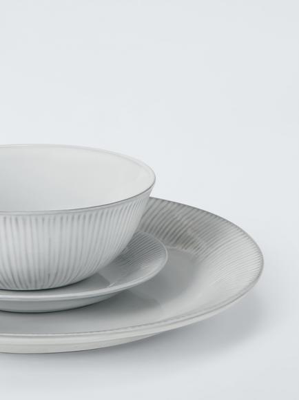 John Lewis Leckford Stoneware Dinnerware Set, 12 Piece, Grey - view 2, Grey