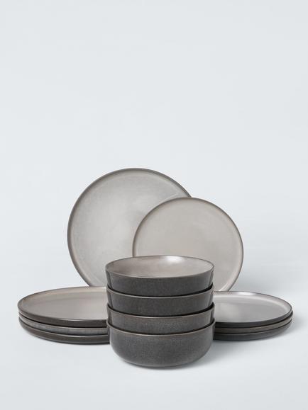 John Lewis Reactive Glaze Stoneware Dinnerware Set, 12 Piece, Natural, Natural