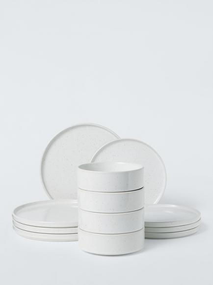 John Lewis Romy Glaze Stoneware Dinnerware Set, 12 Piece, White, White