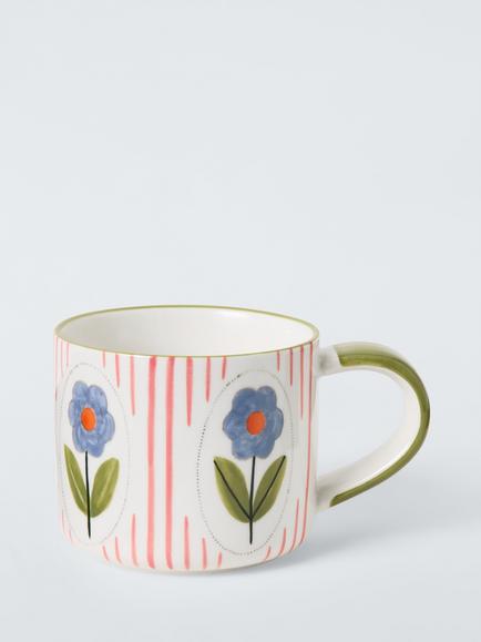 John Lewis Hand Painted Floral Stoneware Mug, 350ml, Blue, Multi