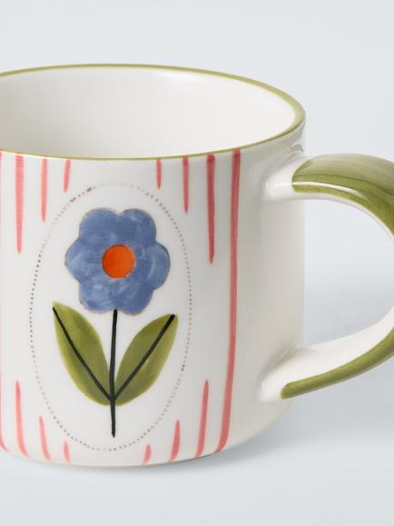 John Lewis Hand Painted Floral Stoneware Mug, 350ml, Blue - view 2, Multi