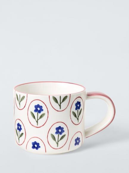John Lewis Hand Painted Floral Stoneware Mug, 350ml, Pink, Multi