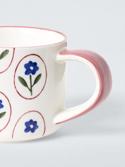 John Lewis Hand Painted Floral Stoneware Mug, 350ml, Pink - view 2, Multi