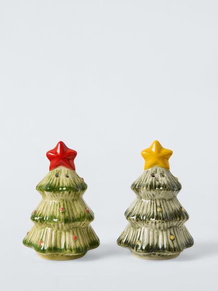 John Lewis Christmas Tree Stoneware Salt & Pepper Shakers, Set of 2, Green, Multi