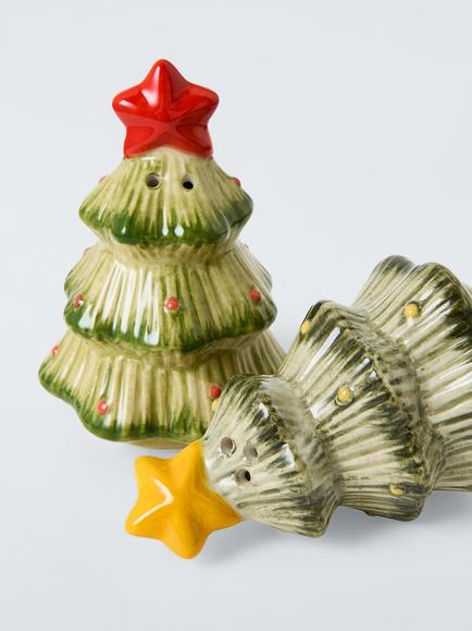 John Lewis Christmas Tree Stoneware Salt & Pepper Shakers, Set of 2, Green - view 2, Multi