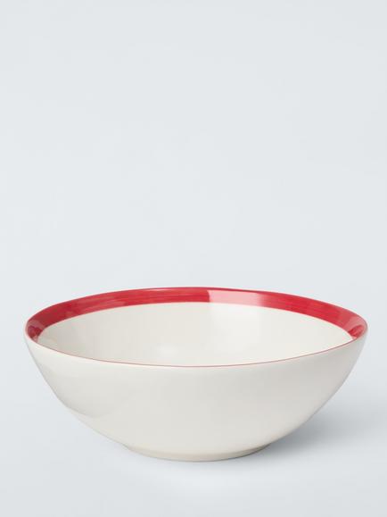 John Lewis Heartland Hand Painted Rim Stoneware Cereal Bowl, 18cm, White/Red, Multi