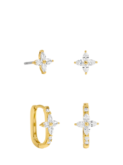 Jon Richard Crystal Floral Multipack Hoop Earrings, Pack of 2, Gold, Gold