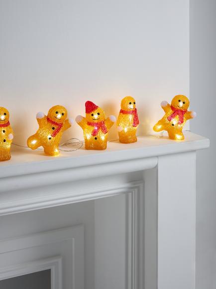 John Lewis Acrylic Gingerbread Man LED Lit Figures, Set of 5 - view 2, Light Brown