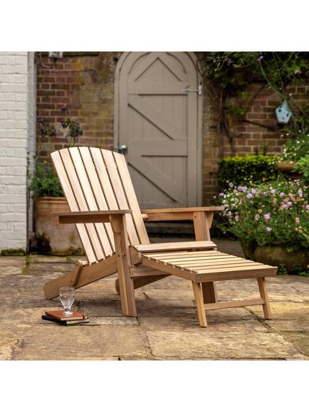 Gallery Direct Aspri Acacia Wood Garden Lounge Chair with Pull-Out Footstool, Natural - view 2, Natural