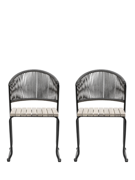 Gallery Direct Taranto 2-Seater Acacia Wood Garden Dining Chair, Set of 2, Black/Grey, Black/Grey