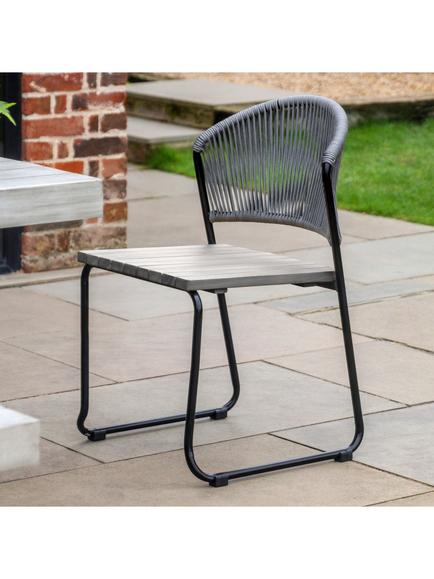 Gallery Direct Taranto 2-Seater Acacia Wood Garden Dining Chair, Set of 2, Black/Grey - view 2, Black/Grey
