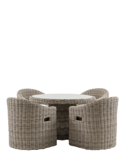 Gallery Direct Ragusa Rattan 4-Seater Round Garden Dining Table & Chairs Set, Grey, 