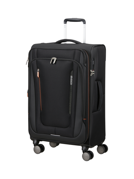 American Tourister Wanderlite Expandable 8-Wheel Medium Spinner Suitcase, 73L, Dark Khaki, Shadow Black