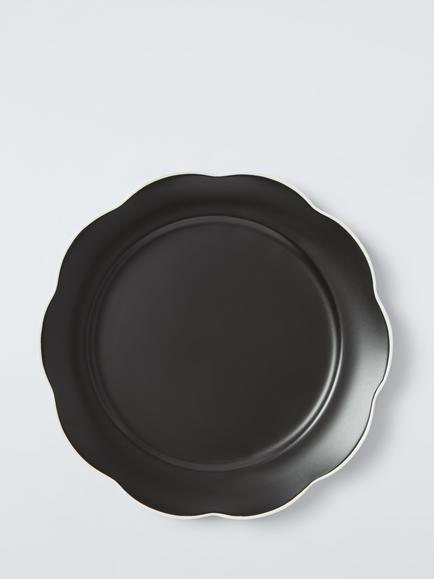 John Lewis Fleur Scalloped Fine China Dinner Plate, 26.7cm, Black, Black