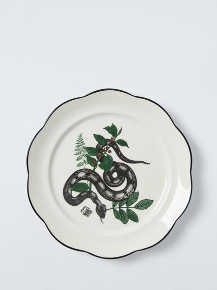 John Lewis Snake Fine China Plate, 19.6cm, White/Green, White