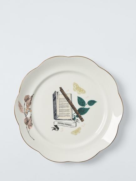 John Lewis 12 Days of Christmas 11 Pipers Piping Fine China Side Plate, 19.6cm, White/Green, Multi