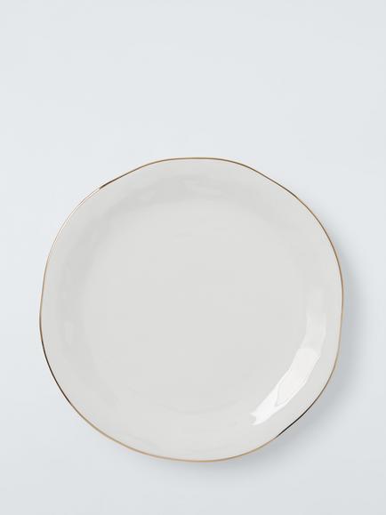 John Lewis Flora Gold Rim Fine China Dinner Plate, 27cm, White, Multi
