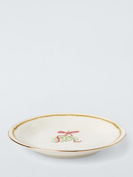John Lewis Flora Christmas Mistletoe Fine China Mince Pie Plate, 15cm, White/Multi - view 2, Multi