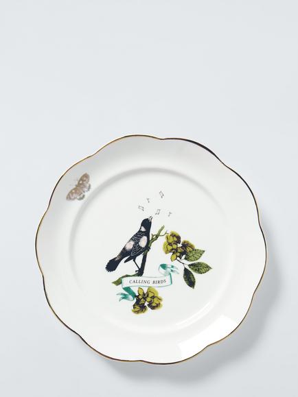 John Lewis 12 Days of Christmas 4 Calling Birds Fine China Side Plate, 19.6cm, White/Green, Multi