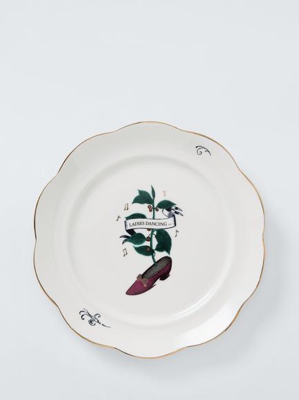 John Lewis 12 Days of Christmas 9 Ladies Dancing Fine China Side Plate, 19.6cm, White/Green, Multi
