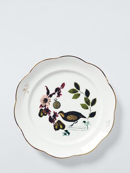 John Lewis 12 Days of Christmas Partridge in a Pear Tree Fine China Side Plate, 19.6cm, White/Green, Multi