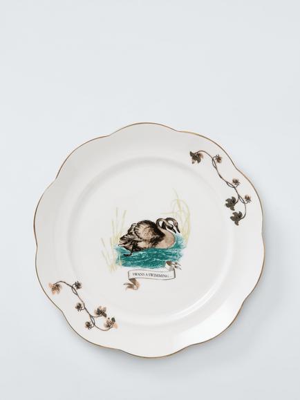 John Lewis 12 Days of Christmas 7 Swans a-Swimming Fine China Side Plate, 19.6cm, White/Green, Multi