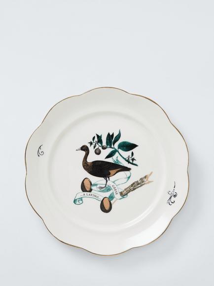 John Lewis 12 Days of Christmas 6 Geese a-Laying Fine China Side Plate, 19.6cm, White/Green, Multi