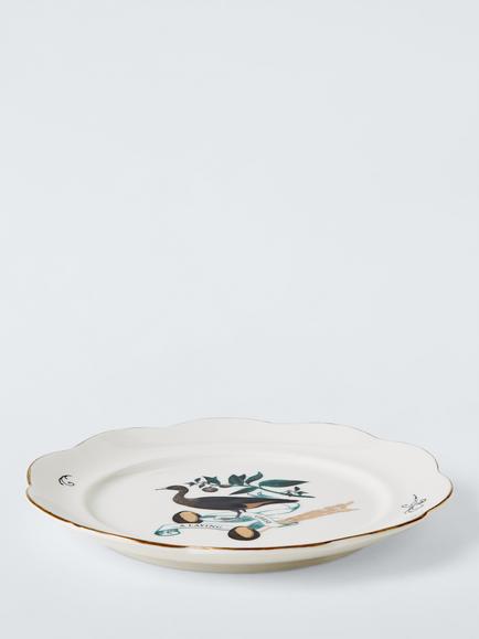 John Lewis 12 Days of Christmas 6 Geese a-Laying Fine China Side Plate, 19.6cm, White/Green - view 2, Multi