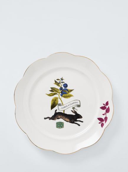 John Lewis 12 Days of Christmas 10 Lords a-Leaping Fine China Side Plate, 19.6cm, White/Green, Multi