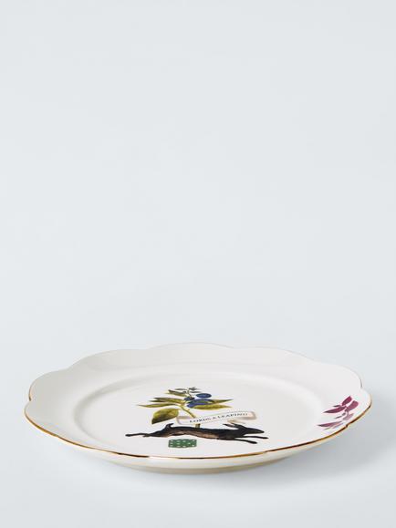 John Lewis 12 Days of Christmas 10 Lords a-Leaping Fine China Side Plate, 19.6cm, White/Green - view 2, Multi