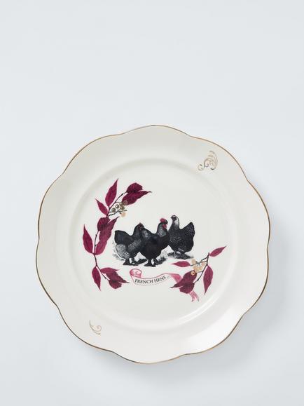 John Lewis 12 Days of Christmas 3 French Hens Fine China Side Plate, 19.6cm, White/Green, Multi