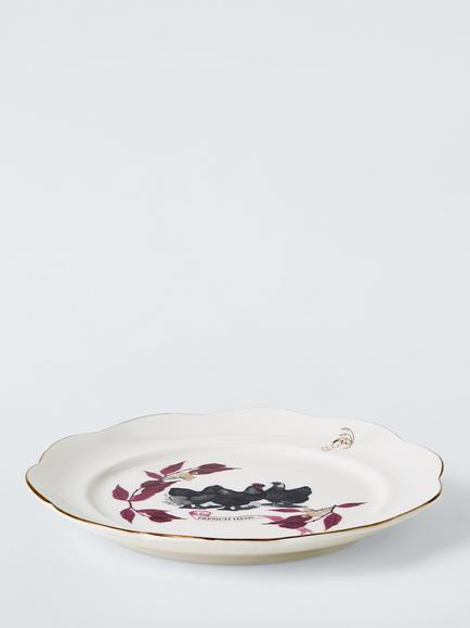 John Lewis 12 Days of Christmas 3 French Hens Fine China Side Plate, 19.6cm, White/Green - view 2, Multi