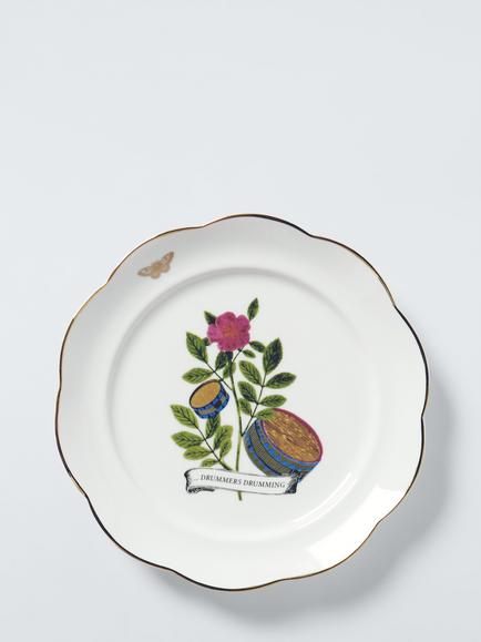 John Lewis 12 Days of Christmas 12 Drummers Drumming Fine China Side Plate, 19.6cm, White/Green, Multi