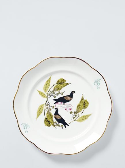 John Lewis 12 Days of Christmas 2 Turtle Doves Fine China Side Plate, 19.6cm, White/Green, Multi