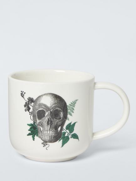 John Lewis Skull Fine China Mug, 350ml, White/Green, Green