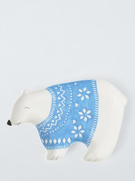 John Lewis Polar Bear Shape Stoneware Plate, 25cm, Blue/White, Multi