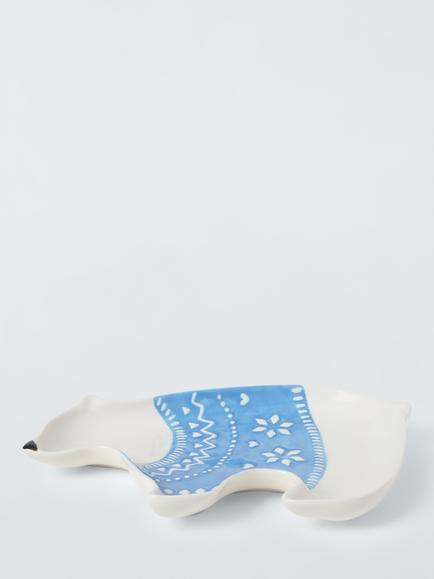 John Lewis Polar Bear Shape Stoneware Plate, 25cm, Blue/White - view 2, Multi