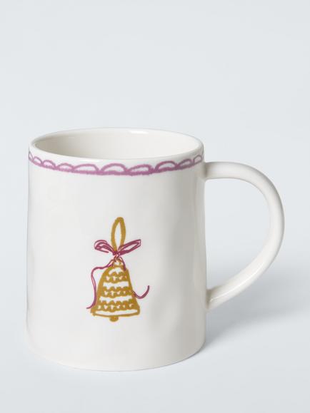 John Lewis Flora Christmas Bell Fine China Mug, 340ml, White/Multi, Multi