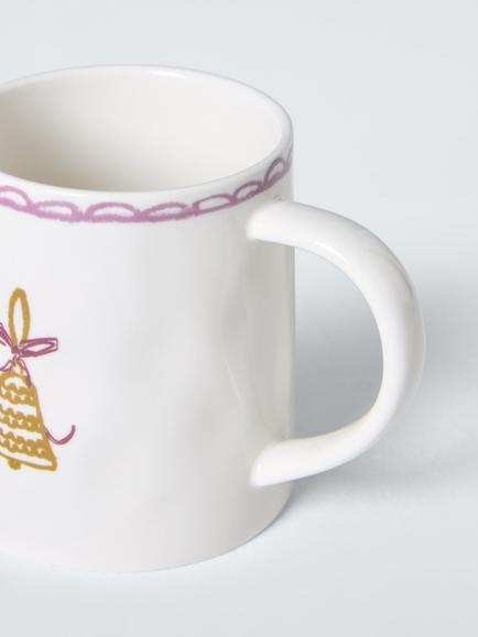 John Lewis Flora Christmas Bell Fine China Mug, 340ml, White/Multi - view 2, Multi