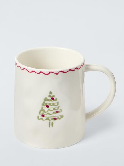John Lewis Flora Christmas Tree Fine China Mug, 340ml, White/Multi, Multi