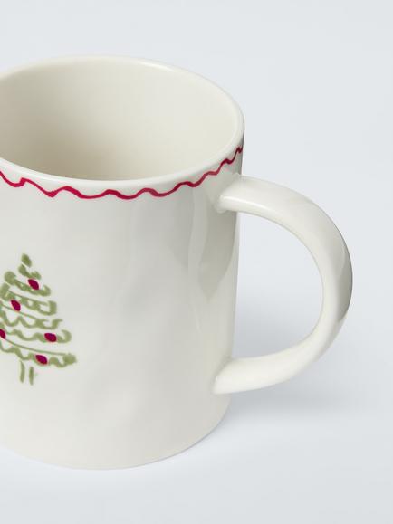 John Lewis Flora Christmas Tree Fine China Mug, 340ml, White/Multi - view 2, Multi