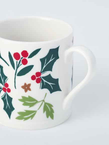 John Lewis Foliage Fine China Footed Mug, 270ml, Green/Multi - view 2, Multi Multi