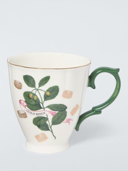 John Lewis 12 Days of Christmas 5 Gold Rings Fine China Mug, 350ml, White/Green, Multi