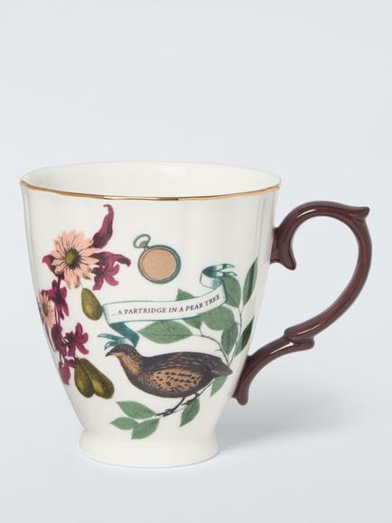 John Lewis 12 Days of Christmas Partridge in a Pear Tree Fine China Mug, 350ml, White/Green, Multi