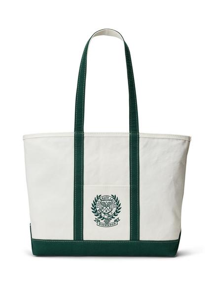 Ralph Lauren Wimbledon Large Tote Bag, White, Moss Agate / White