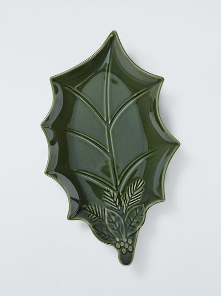 John Lewis Holly Fine China Serving Dish, 41cm, Green, Green